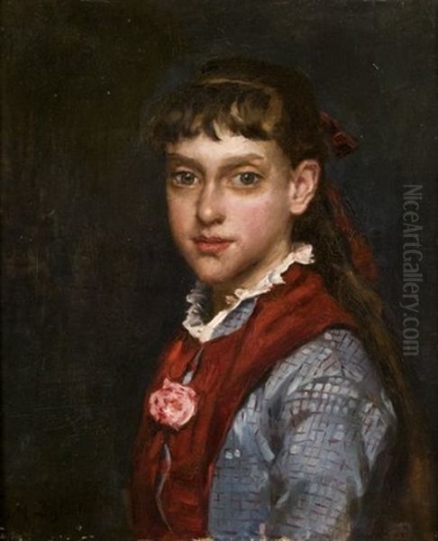 Portrait De Jeune Fille A La Rose Oil Painting by Marcellin Gilbert Desboutin