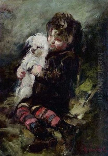 L'enfant Au Chiot Oil Painting by Marcellin Gilbert Desboutin