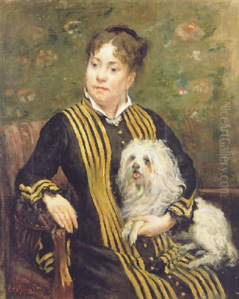 Femme Assise Tenant Son Chien Sur Ses Genoux Oil Painting by Marcellin Gilbert Desboutin