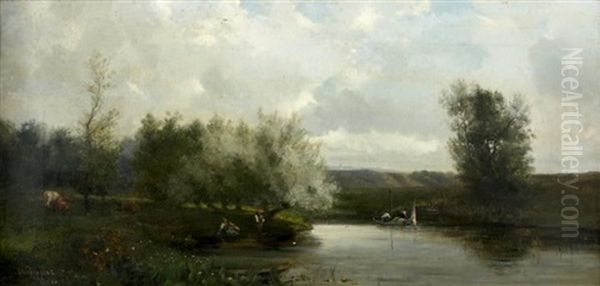 Pecheurs Dans Un Paysage Oil Painting by Jean Alfred Desbrosses