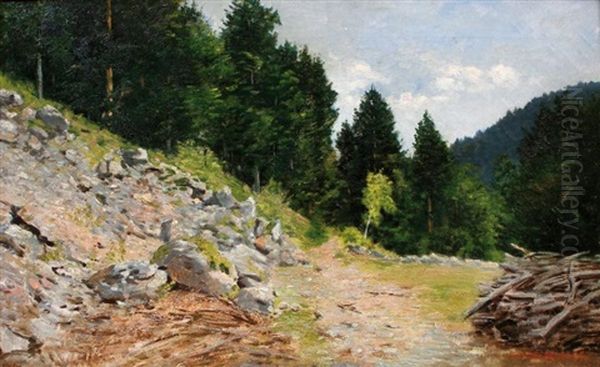 Roches Et Clairieres Dans Les Bois De Eaymont (vosges) Oil Painting by Jean Alfred Desbrosses