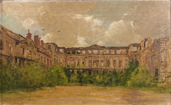 Vue De La Cour D'honneur Du Chateau De Saint-cloud (sketch) Oil Painting by Jean Alfred Desbrosses