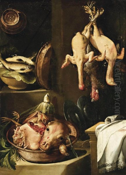 Natura Morta Con Pollame Oil Painting by Bartolomeo Arbotori