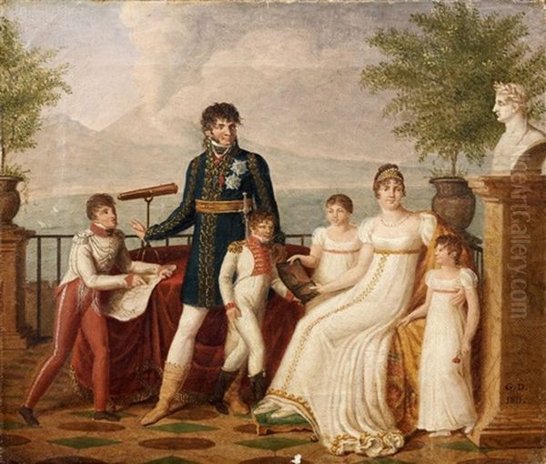 Portrait De Joachim Murat Et De Sa Famille A Naples Oil Painting by Guillaume Desire Joseph Descamps