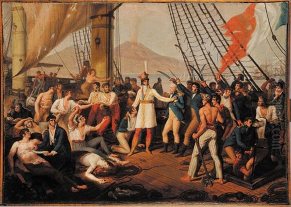 Le Roi Joachim Murat A Bord De La Fregate La Ceres, Distribue Des Recompenses Aux Blesses Apres Le Combat Du 27 Juin 1809 Et Fait Commandant Le Capitaine Bausan En Le Recompensant De La Croix De L