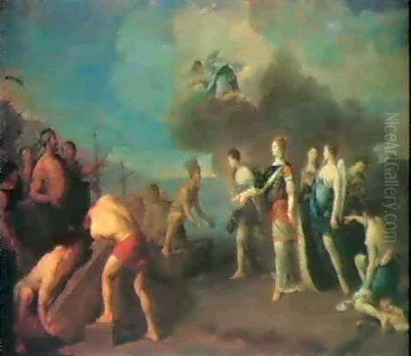 Allegorie De La Decouverte De L'amerique Oil Painting by Jean-Baptiste Descamps