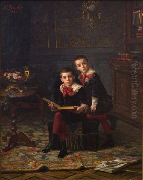 Deux Jeunes Garcons A La Lecture Oil Painting by Paul Descelles