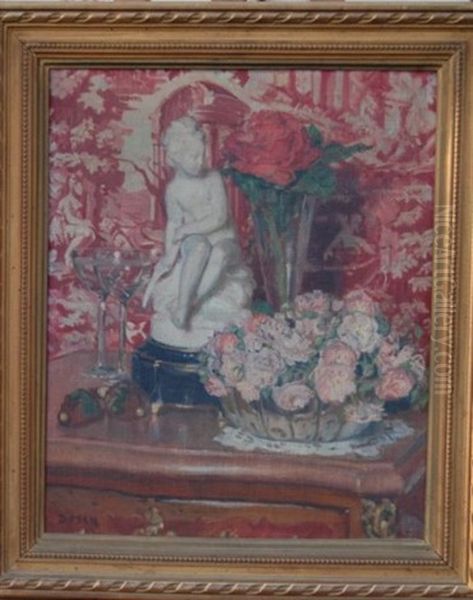 Nature Morte Au Biscuit Sur Une Commode Oil Painting by Auguste Theodore Desch