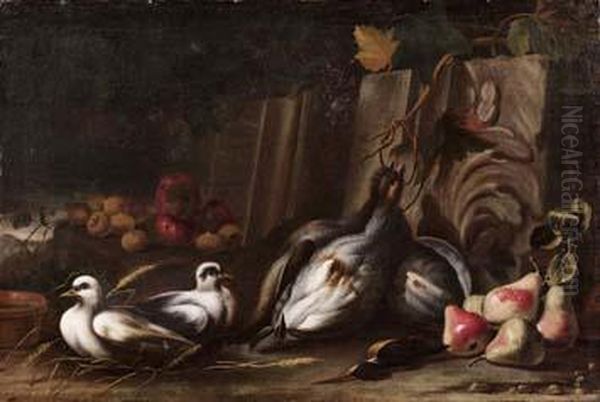 Mele, Uva, Fichi, Pere, Prugne E Grande Melone Oil Painting by Bartolomeo Arbotori