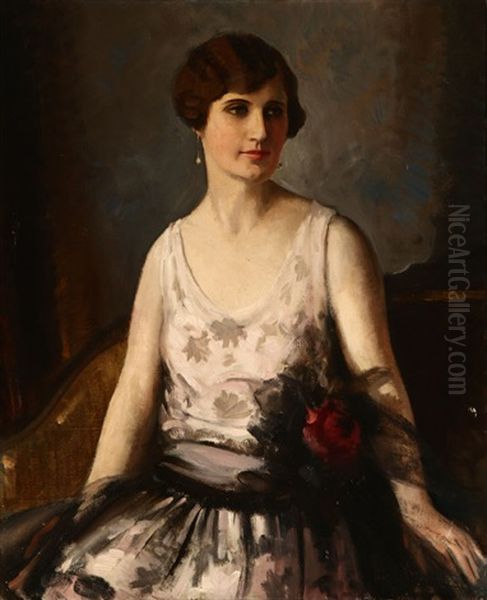 Portrait Of A Seated Woman In A Party Dress Oil Painting by Frank H. Desch