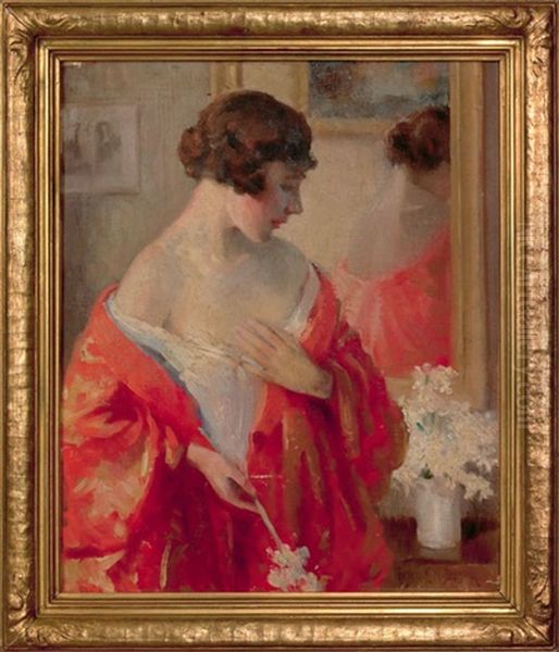 Portrait Of A Woman Wearing A Kimono Oil Painting by Frank H. Desch