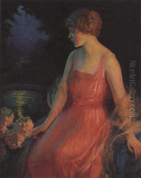 Seated Woman In Tranquil Garden Oil Painting by Frank H. Desch