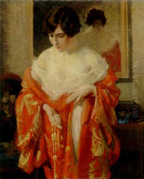 Red Peignoir Oil Painting by Frank H. Desch