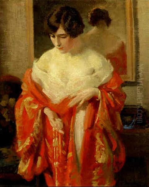 Red Peignoir Oil Painting by Frank H. Desch