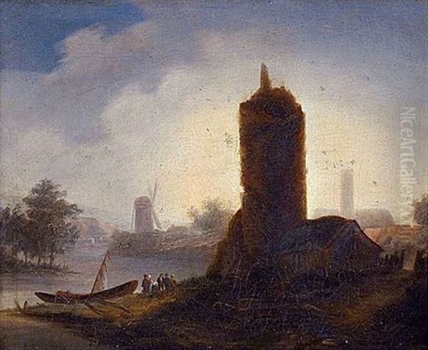 Bergerie Et Moulin En Bas De Riviere Oil Painting by Jean Julien Deschamps