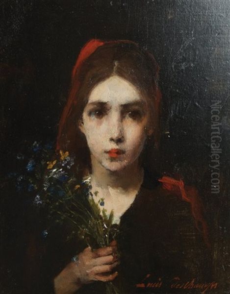 Portrait Of A Girl Oil Painting by Louis Henri Deschamps