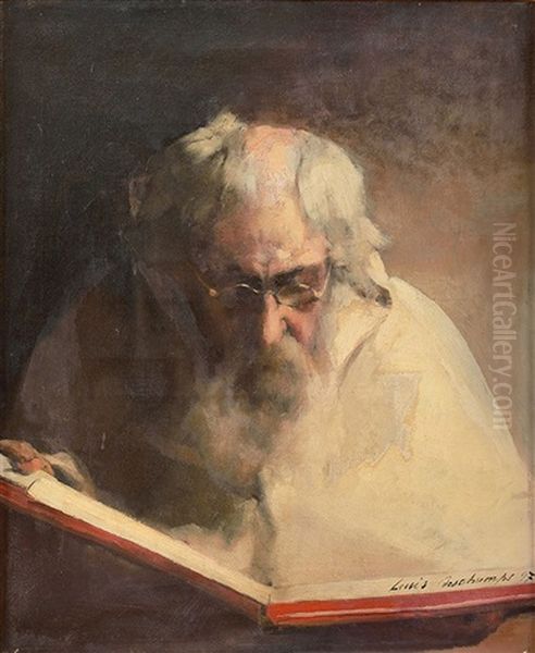 Vieillard A La Lecture Oil Painting by Louis Henri Deschamps