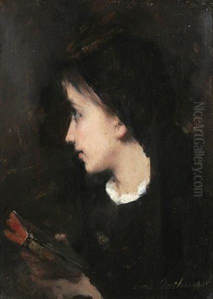 Junge Frau Mit Buch Oil Painting by Louis Henri Deschamps