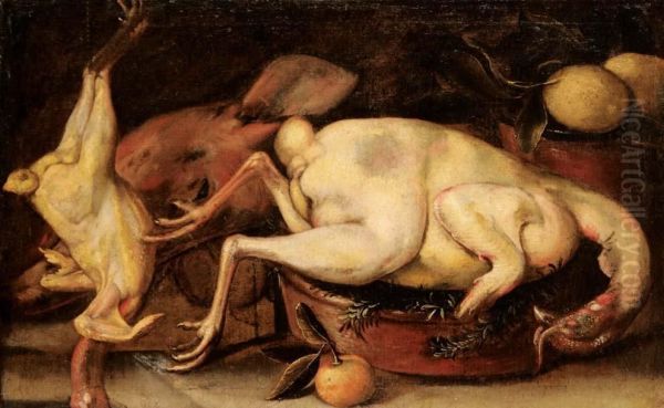 Natura Morta Di Pollame E Frutta Oil Painting by Bartolomeo Arbotori