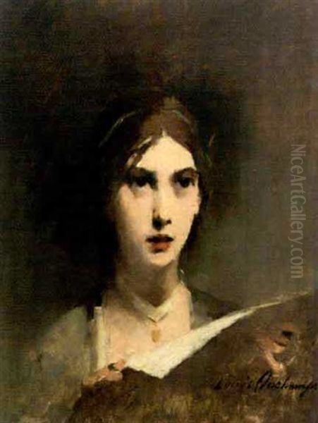 Junge Frau Mit Brief Oil Painting by Louis Henri Deschamps