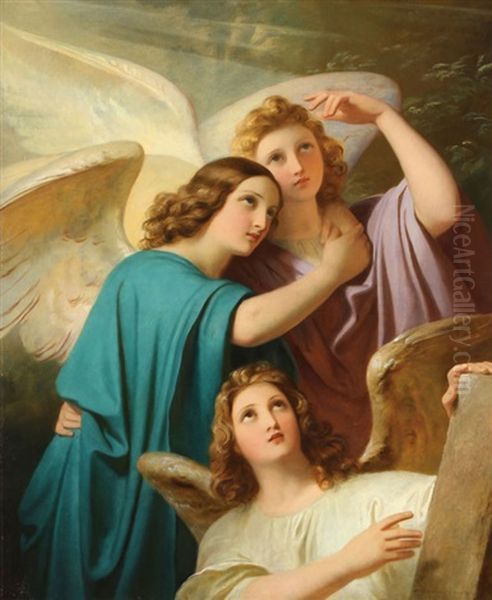 Easter - The Angels Of The Resurrection Oil Painting by Melchior Paul Von Deschwanden