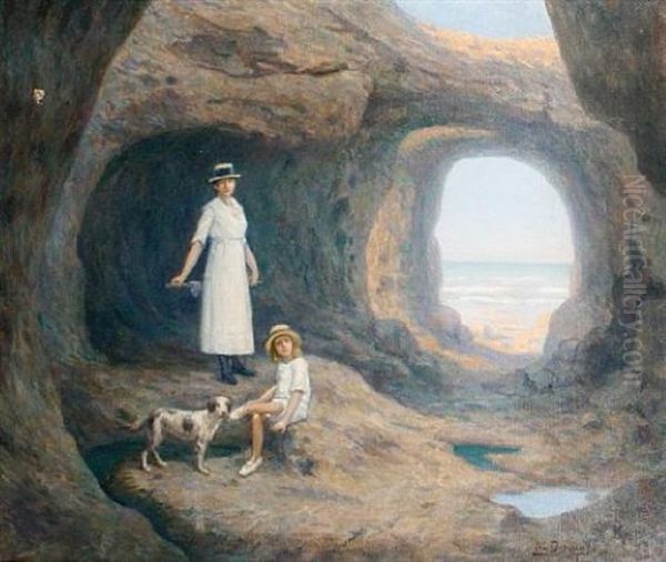 Figures In A Cove (+ Figures By A Drinking Fountain; Pair) Oil Painting by Jean-Bernard Descomps