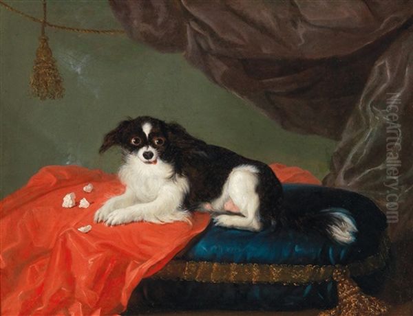 A Dog On A Cushion Oil Painting by Michel Hubert Descours