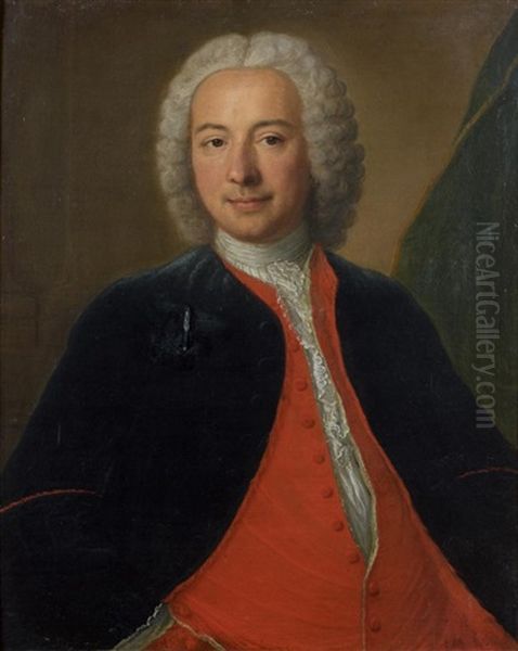 Portrait D'homme Au Gilet Rouge Oil Painting by Michel Hubert Descours