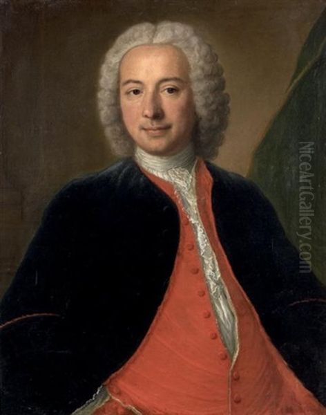 Portrait D'homme Au Gilet Rouge Oil Painting by Michel Hubert Descours