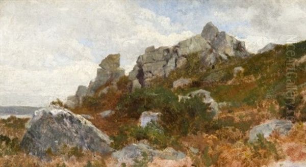 Rochers A Capri Oil Painting by Alexandre Desgoffe