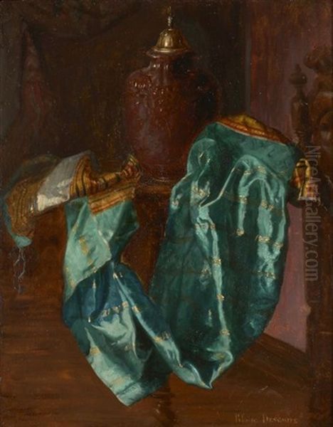 Vase En Agate De La Collection Du Cardinal Mazarin Devant Un Drape Vert Oil Painting by Blaise Alexandre Desgoffe