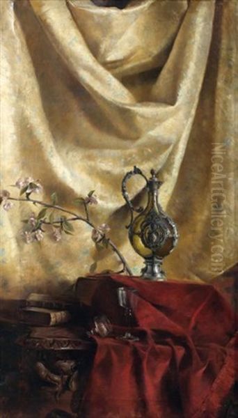 Nature Morte A L'aiguiere Et Branche De Pommier En Fleur Oil Painting by Blaise Alexandre Desgoffe