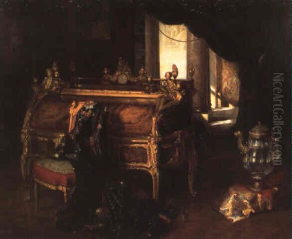 Le Bureau De Louis Xv Par Les Ebenistes Oeben Et Riesener Oil Painting by Blaise Alexandre Desgoffe