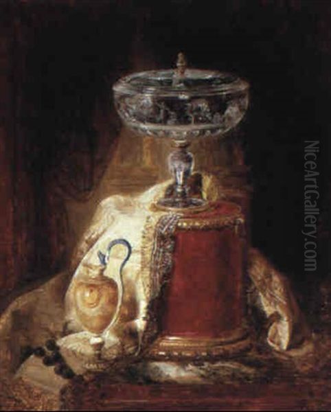 Still Life With Silver Artefacts Oil Painting by Blaise Alexandre Desgoffe