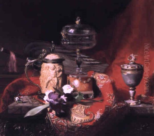 Still Life With Objects Of Vertu And Iris Oil Painting by Blaise Alexandre Desgoffe