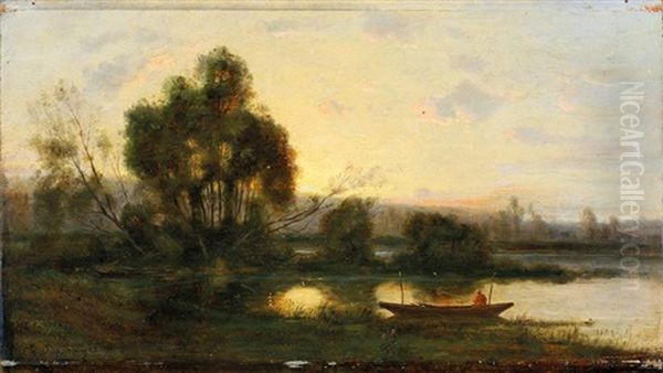 Barque Au Clair De Lune Oil Painting by Charles Felix Edouard Deshayes