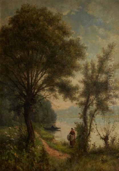 Sur La Rive Du Fleuve Oil Painting by Charles Felix Edouard Deshayes