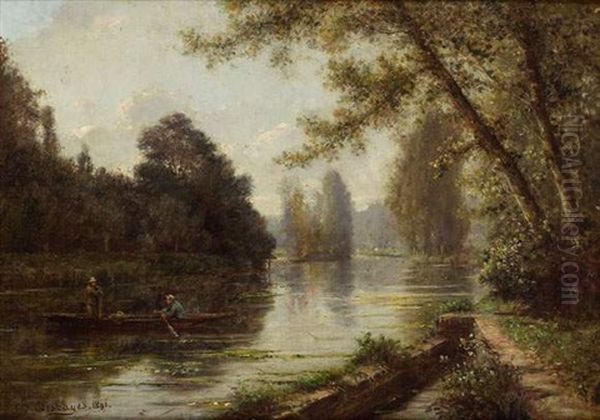 Paysage Barque Sur La Riviere Oil Painting by Charles Felix Edouard Deshayes