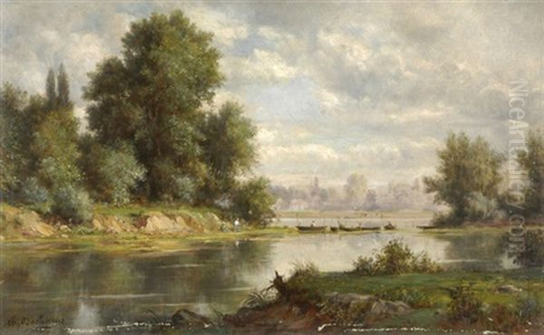 Flusslandschaft Mit Fischern Und Booten Oil Painting by Charles Felix Edouard Deshayes