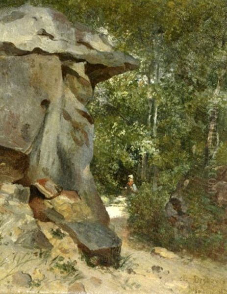 Rocher Dans La Foret De Fontainebleau Oil Painting by Charles Felix Edouard Deshayes