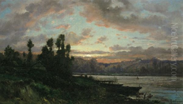 Flusslandschaft Im Abendrot Oil Painting by Charles Felix Edouard Deshayes