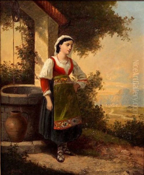 At The Well Oil Painting by Charles Felix Edouard Deshayes