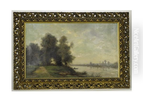 River Landscape Oil Painting by Charles Felix Edouard Deshayes