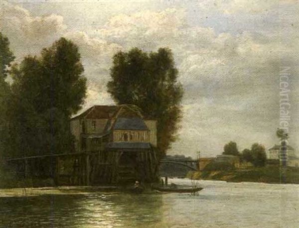 Barques De Pecheurs Sur Un Fleuve Oil Painting by Charles Felix Edouard Deshayes