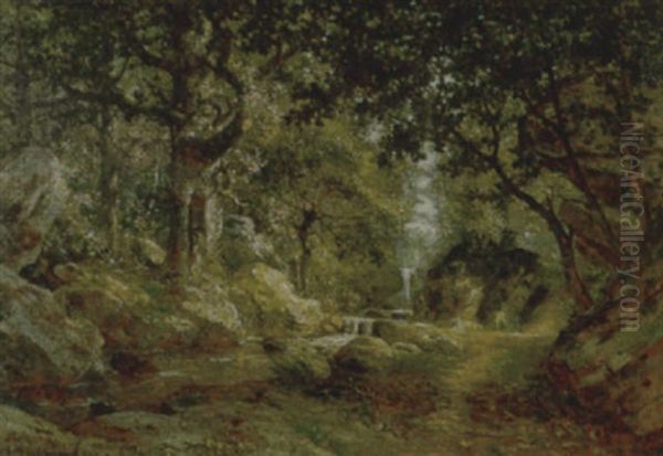 Paesaggio Boschivo Con Torrente Oil Painting by Charles Felix Edouard Deshayes