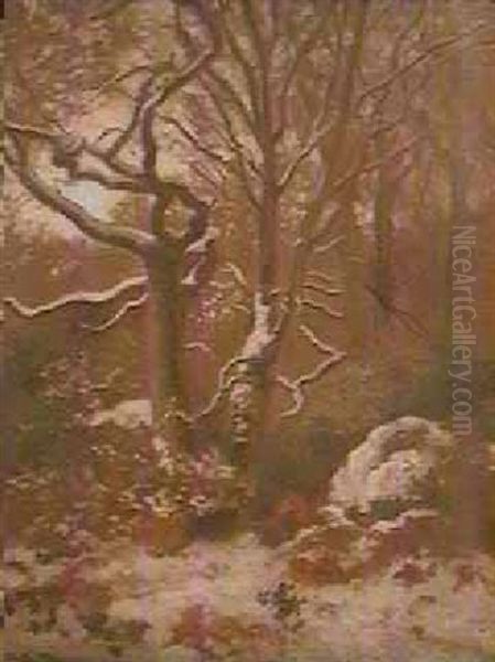 Moonlight In Winter Oil Painting by Charles Felix Edouard Deshayes