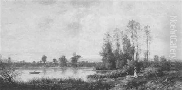 A Quiet Afternoon By The Lake Oil Painting by Charles Felix Edouard Deshayes