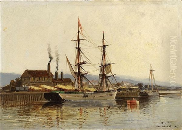 Bateaux Dans Le Port De Dieppe Oil Painting by Eugene Deshayes