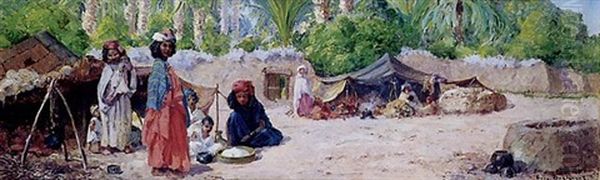 Campement Dans La Palmeraie Oil Painting by Eugene Deshayes