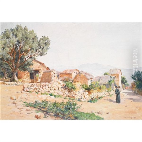 Village En Kabylie Oil Painting by Eugene F. A. Deshayes